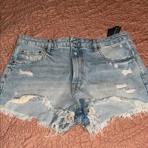 Zara Distressed Light Blue Denim Shorts